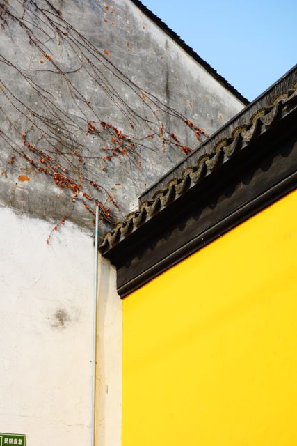 The corner of another temple, painted Buddhist yellow.
